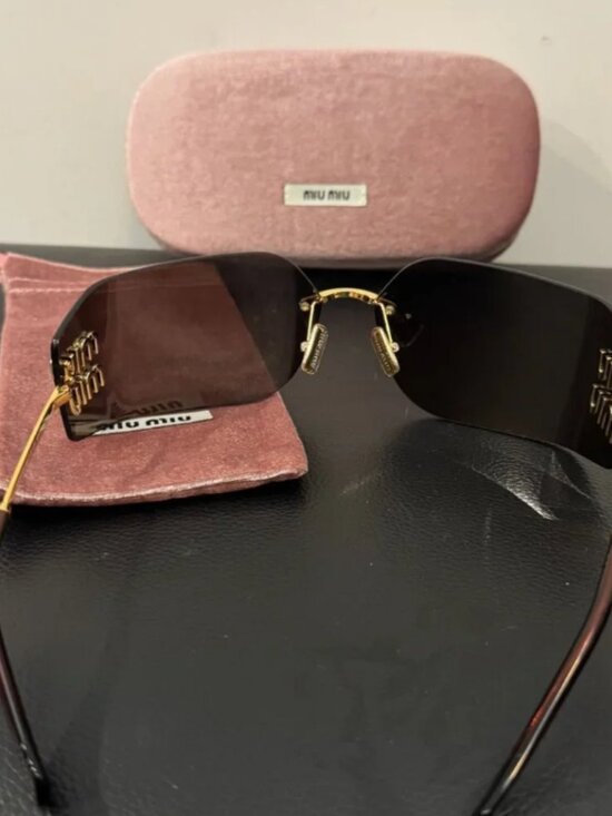 Miu Miu Oversized Brown Shield Sunglasses Gold Detail main image 5